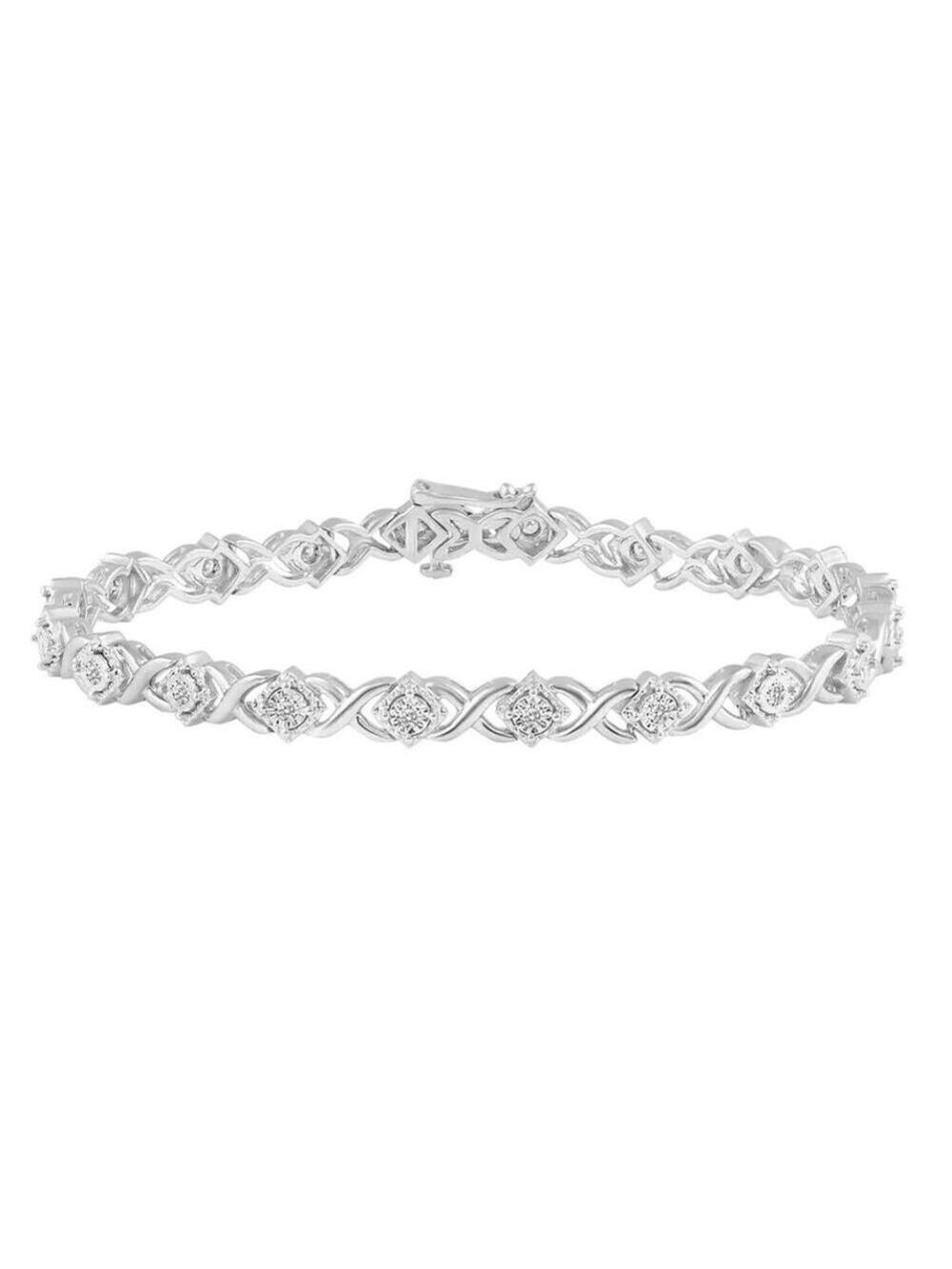 STERLING SILVER 1/2 CT TW DIAMOND TENNIS BRACELET 7" XO SQUARE